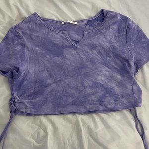 purple tie die draw sting crop top
